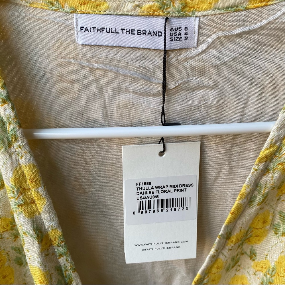 Faithfull the Brand Thulla Floral Print Linen Wrap Midi Dress - Picture 8 of 9